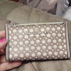 kate spade Cream and Tan Geometric Zip Wallet